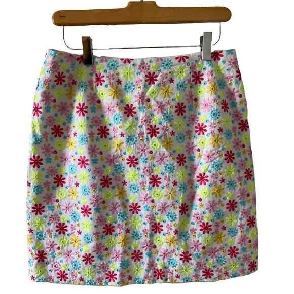 Vintage Lilly Pulitzer Eyelet Embroidered Mini Skirt Floral Print - Picture 1 of 5